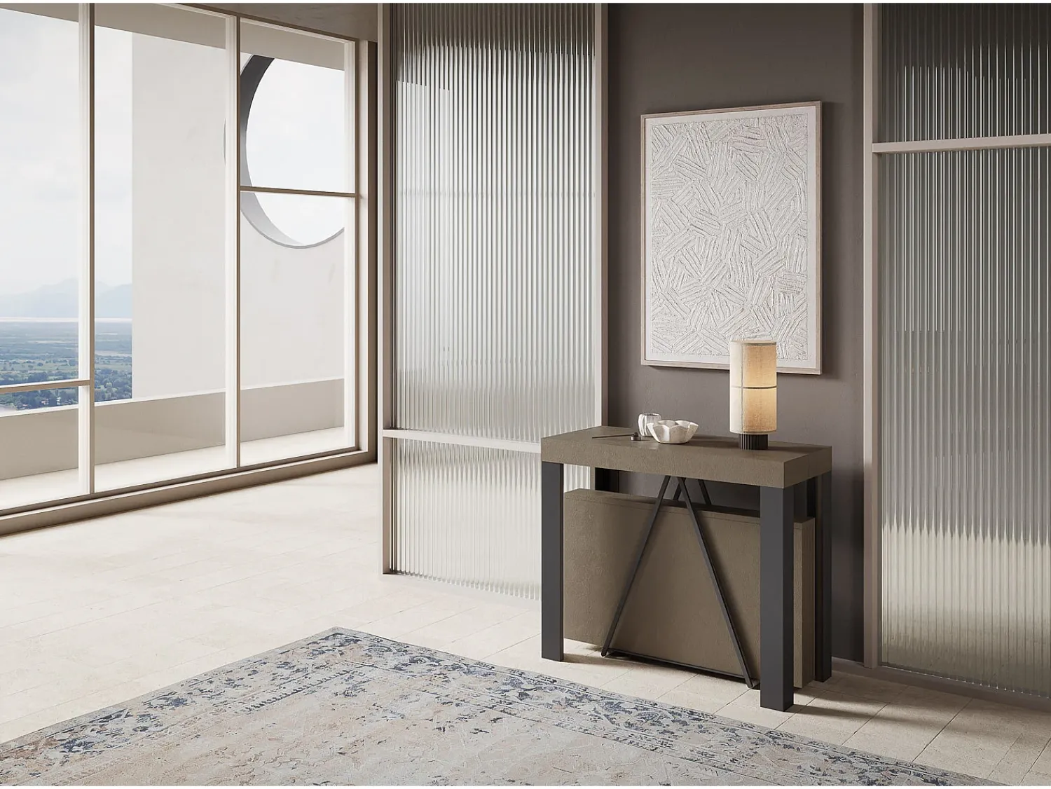 Discount Ityhome Mesa consola extensível 90x40/196 cm Tarax Small tortora quadro antracite Castanho