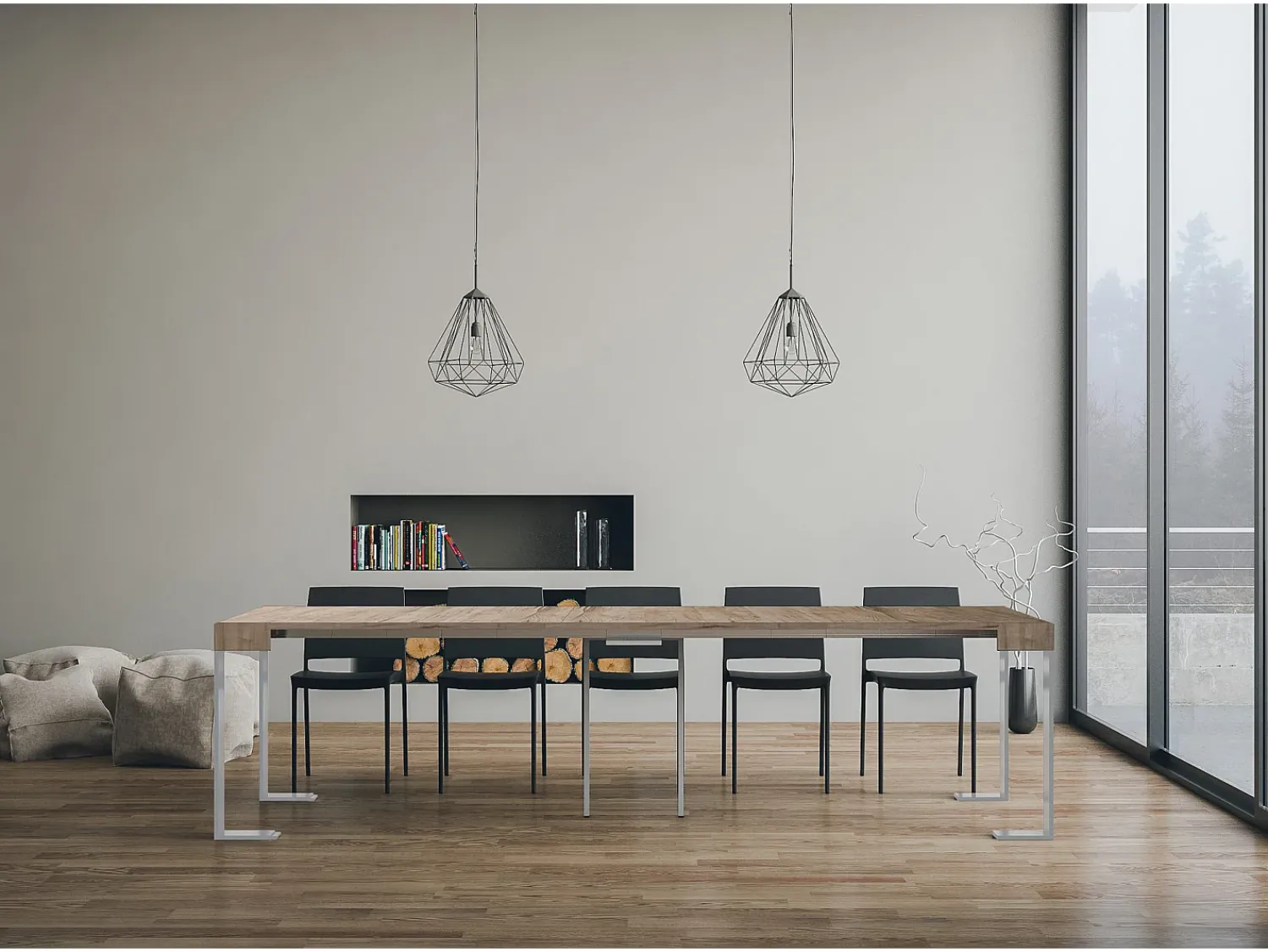 Discount ITAMOBY Mesa consola extensível 90x40/300 cm Tecno Carvalho Natural quadro Branco Castanho