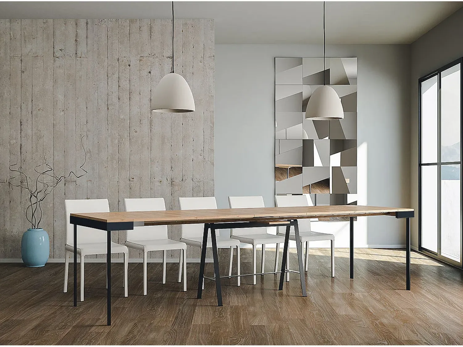 Consola|ITAMOBY Mesa consola extensível 90x40/300 cm Banco Evolution Carvalho Natural quadro Antracite Natural claro