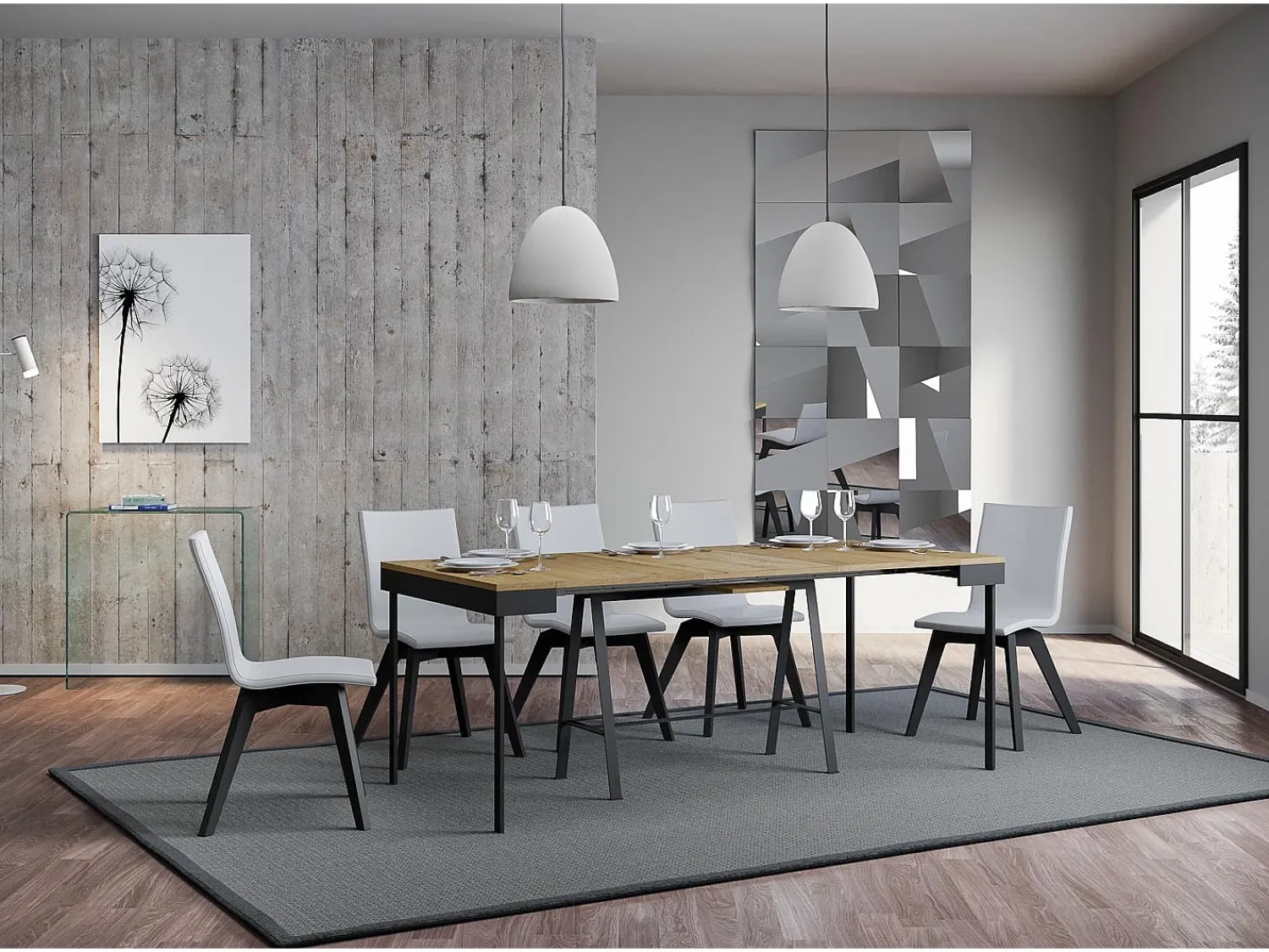 Consola|ITAMOBY Mesa consola extensível 90x40/300 cm Banco Evolution Carvalho Natural quadro Antracite Natural claro