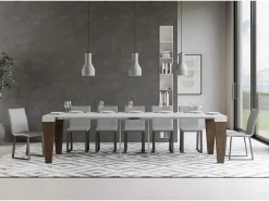 Hot ITAMOBY Mesa consola extensível 90x40/300 cm Spimbo Mix plano Cinza Branca - estrutura Nogueira Castanho chocolate / Branco
