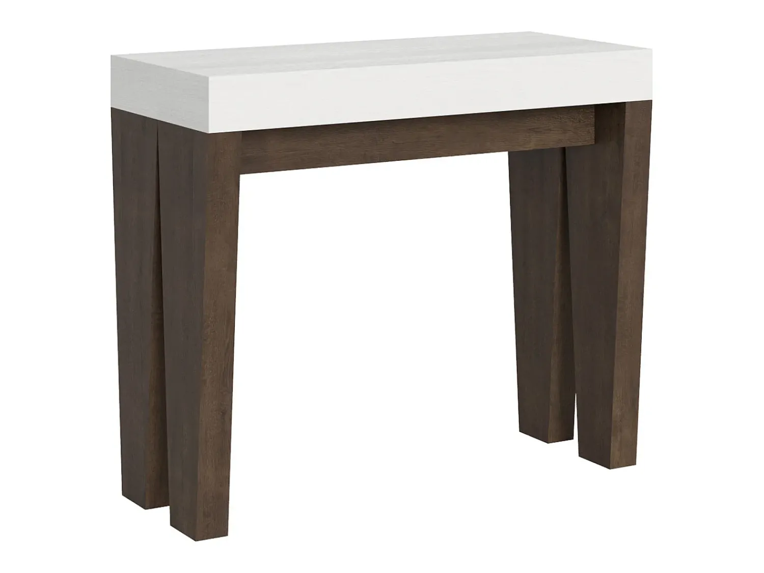 Hot ITAMOBY Mesa consola extensível 90x40/300 cm Spimbo Mix plano Cinza Branca - estrutura Nogueira Castanho chocolate / Branco