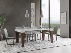 Hot ITAMOBY Mesa consola extensível 90x40/300 cm Spimbo Mix plano Cinza Branca - estrutura Nogueira Castanho chocolate / Branco