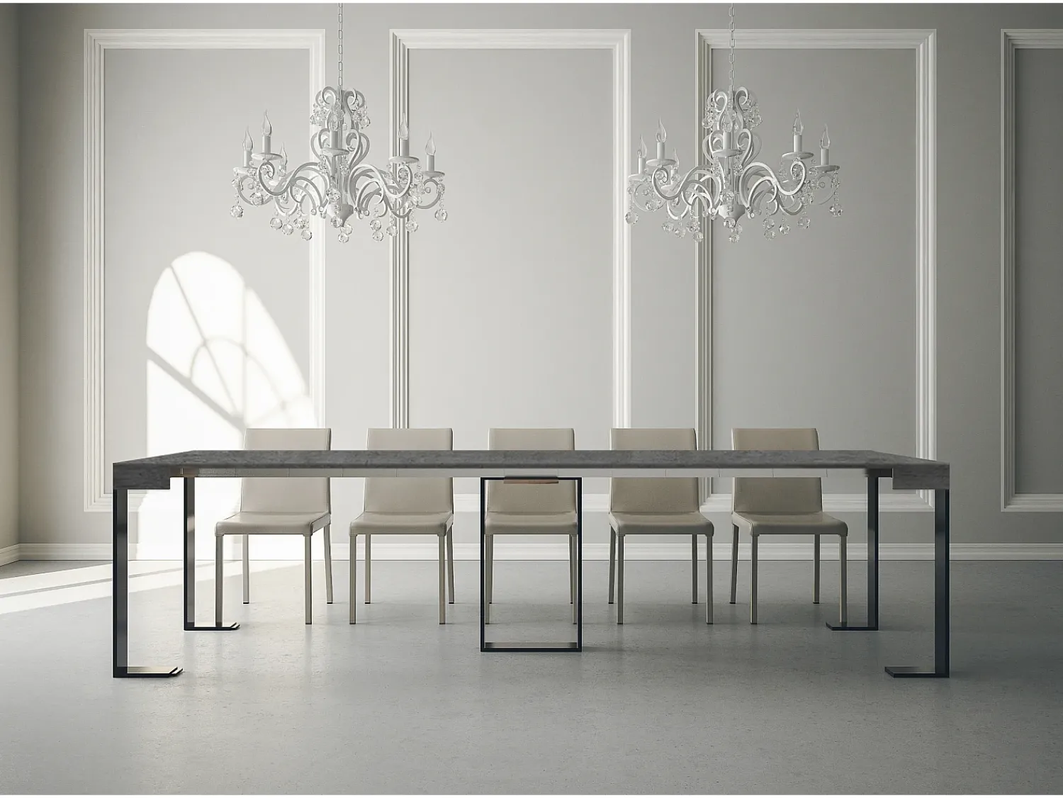 Consola*ITAMOBY Mesa consola extensível 90x40/300 cm Sintesi Cimento quadro Antracite Cinzento