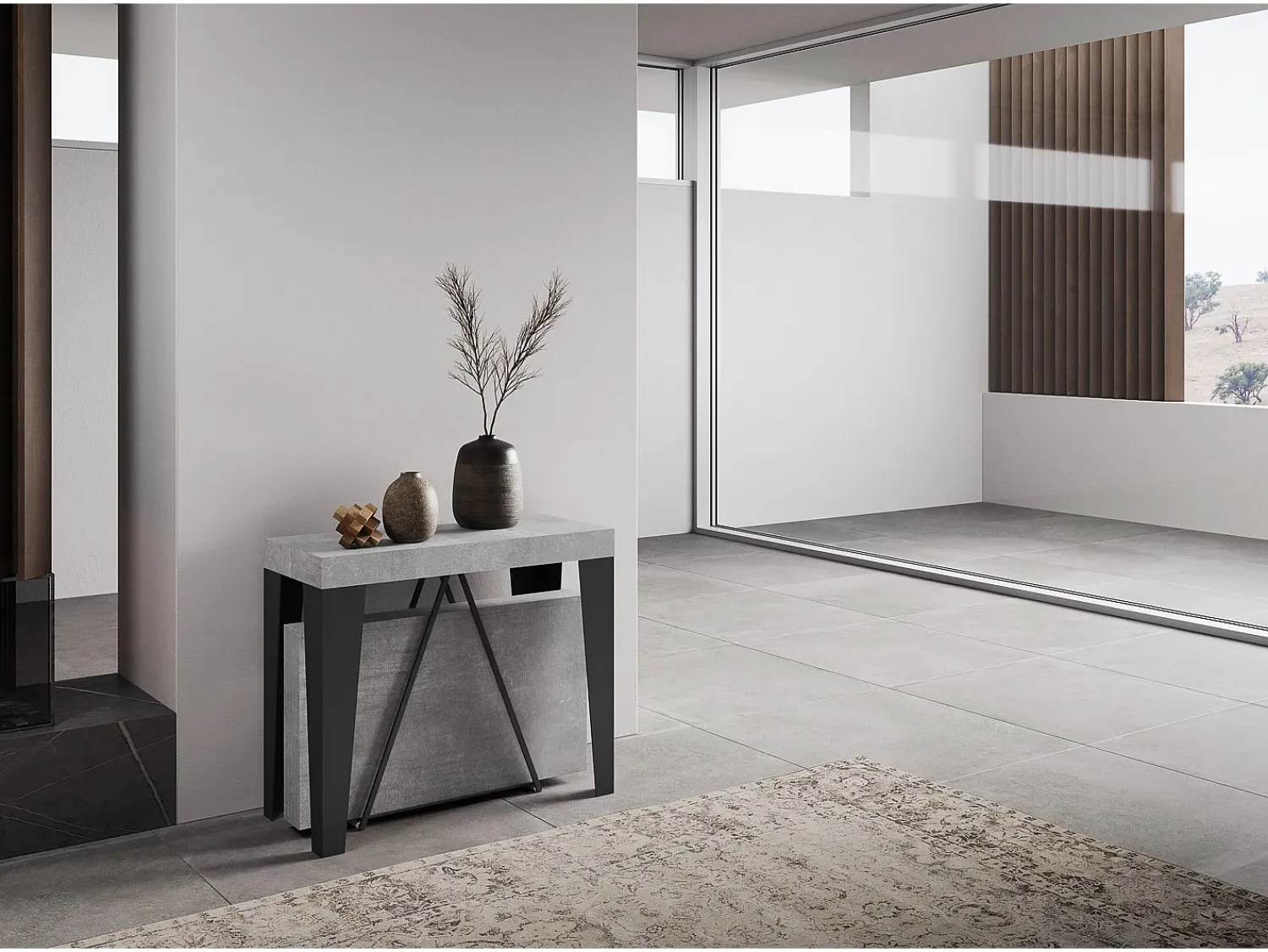 Ityhome Mesa consola extensível 90x40/300 cm Algo cimento quadro antracite^ Consola