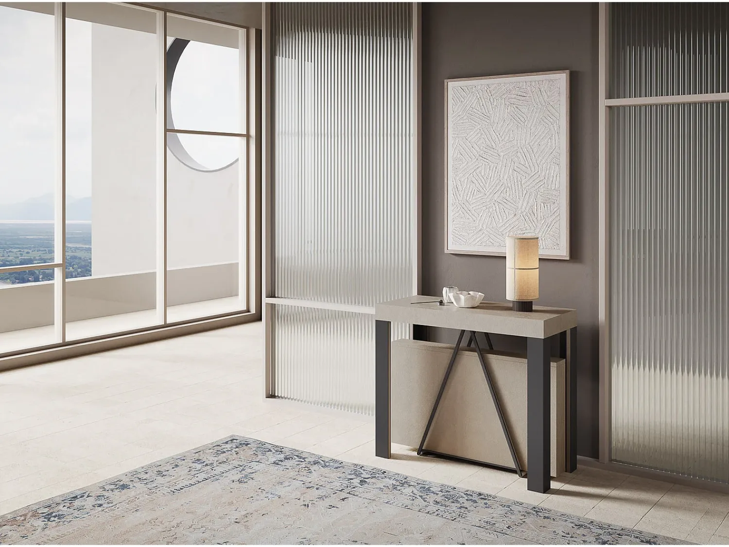 Online Ityhome Mesa consola extensível 90x40/300 cm Tarax caxemira quadro antracite Cinzento