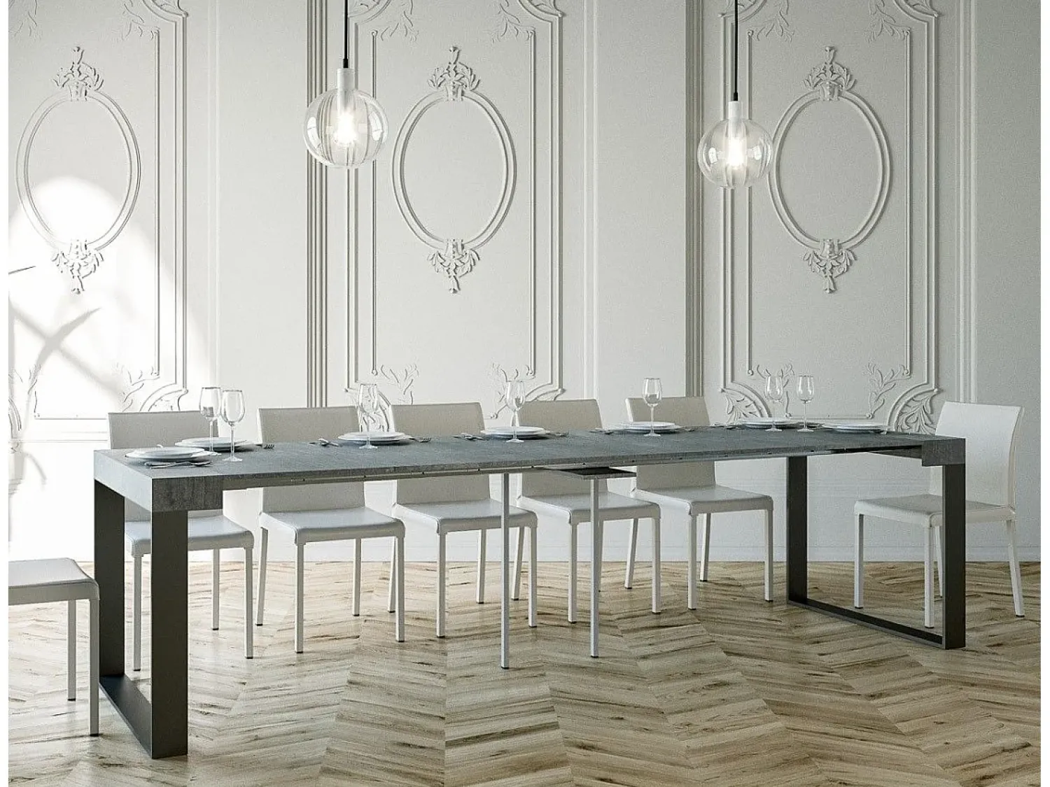 Consola|ITAMOBY Mesa consola extensível 90x40/300 cm Elettra Cimento quadro Antracite Cinzento