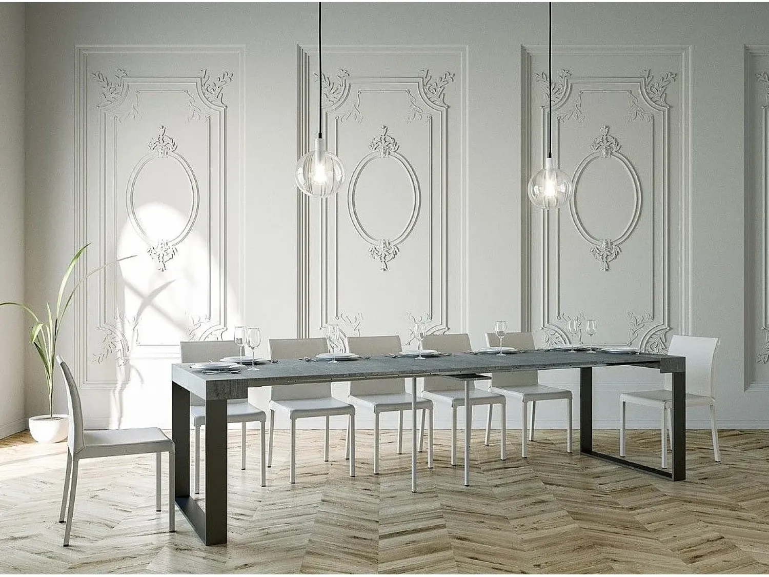 Consola|ITAMOBY Mesa consola extensível 90x40/300 cm Elettra Cimento quadro Antracite Cinzento