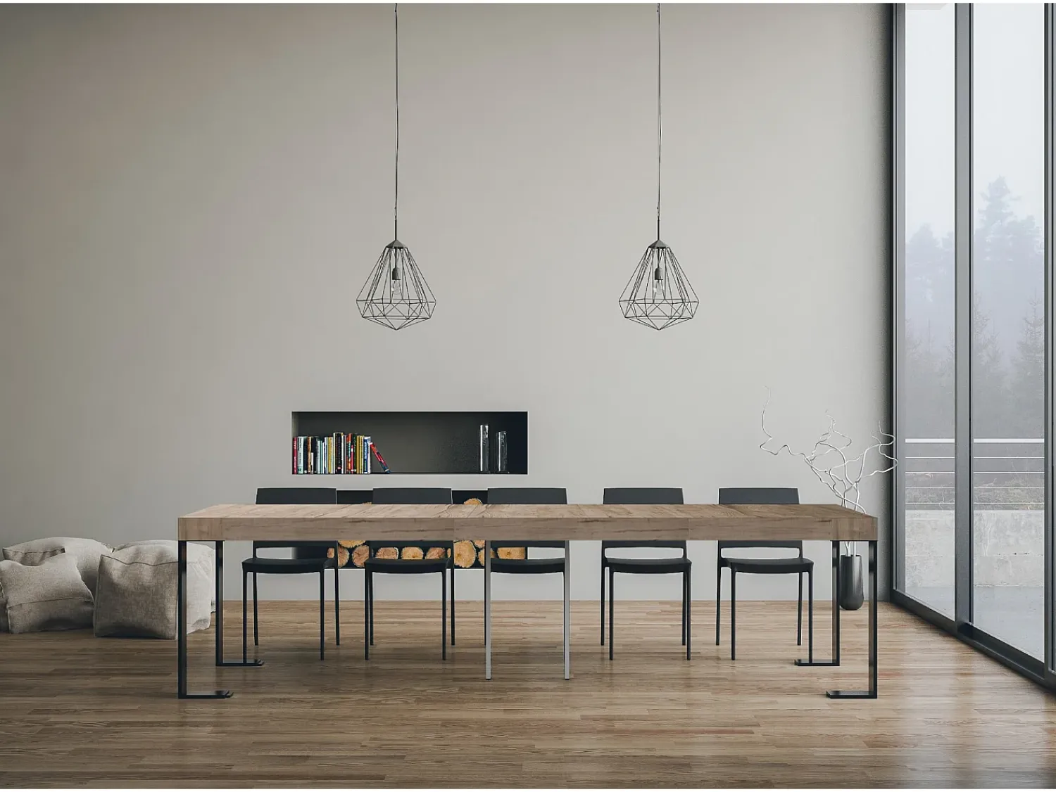 ITAMOBY Mesa consola extensível 90x40/300 cm Tecno Premium Carvalho Natural quadro Antracite^ Consola