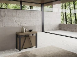 Consola|Ityhome Mesa consola extensível 90x40/196 cm Tiris Small tortora quadro antracite Castanho
