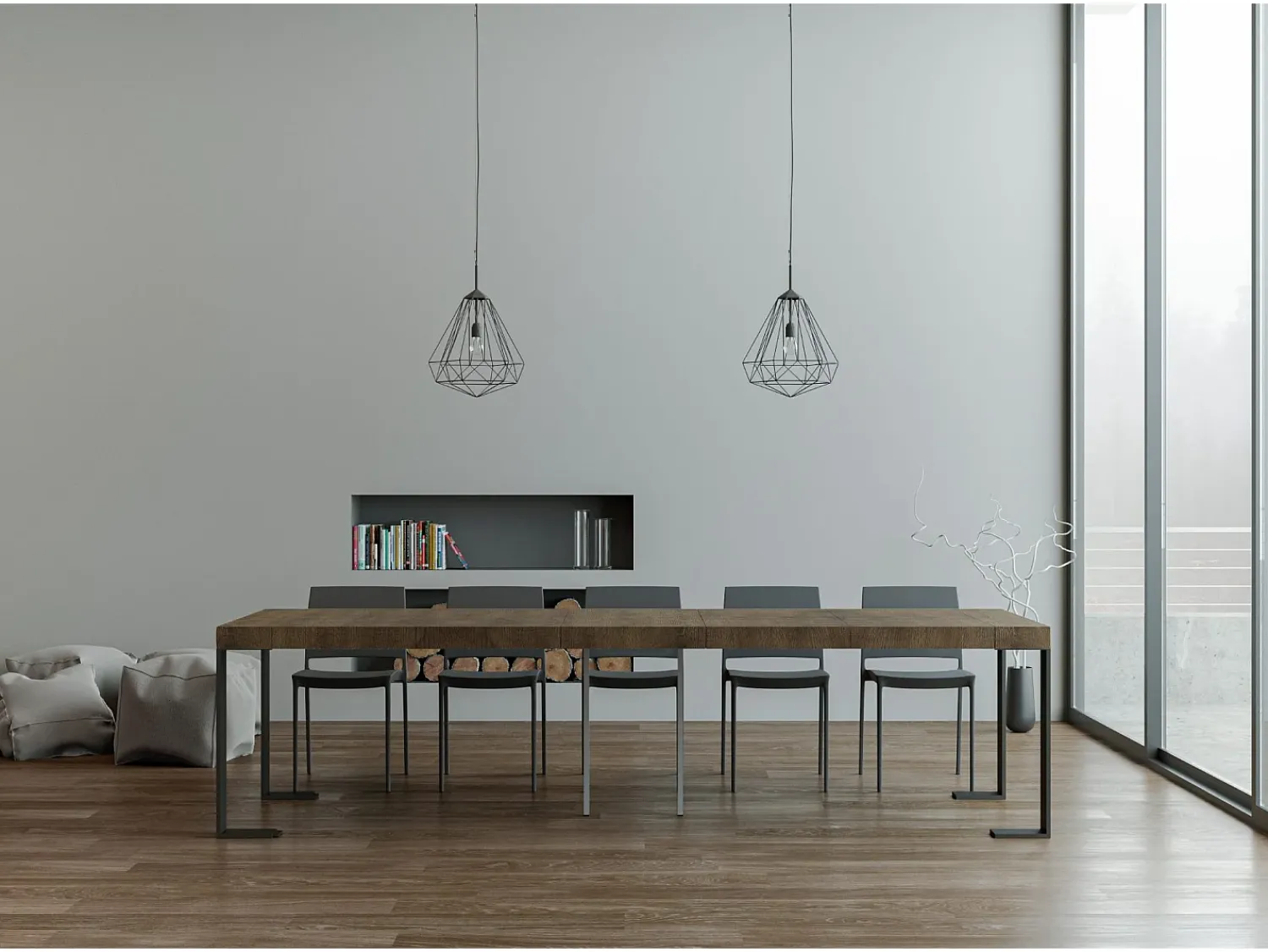 Consola|ITAMOBY Mesa consola extensível 90x40/300 cm Tecno Premium Nogueira quadro Antracite Natural escuro