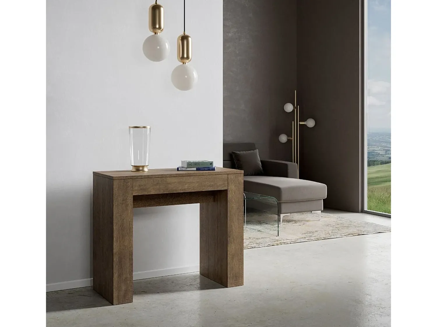 Consola*ITAMOBY Mesa consola extensível 90x42/198 cm Modem Small Nogueira Natural escuro