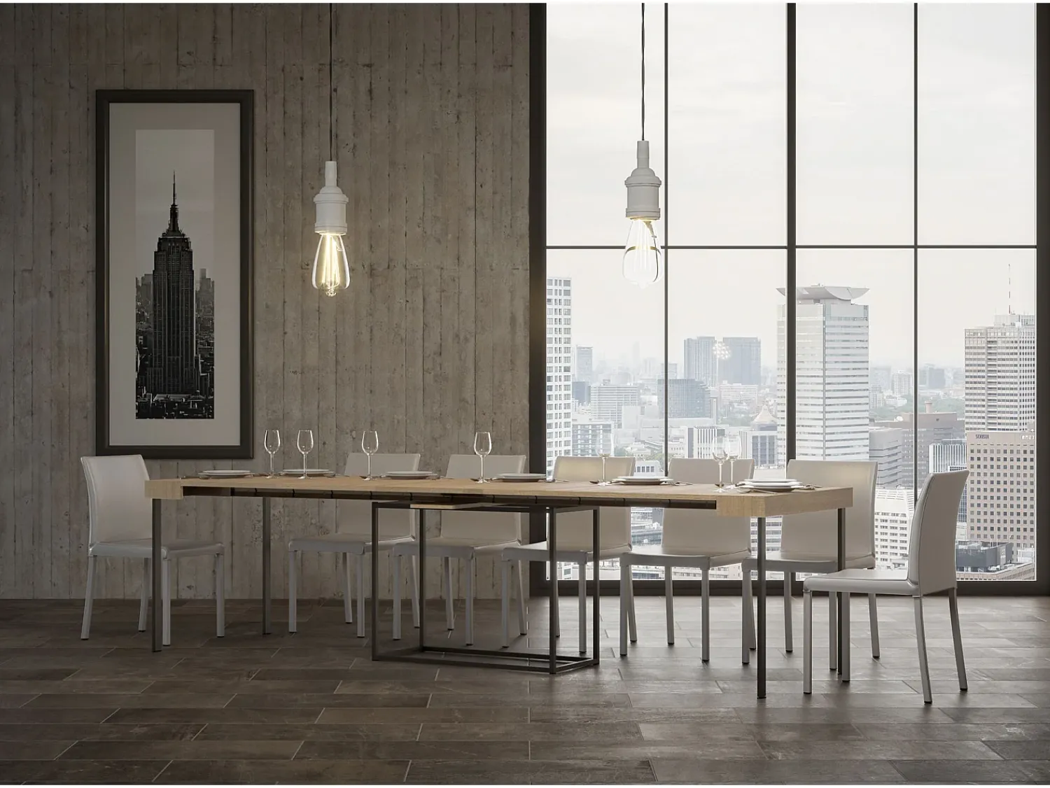 Hot ITAMOBY Mesa consola extensível 90x40/300 cm Nordica Carvalho Natural quadro Antracite Natural claro