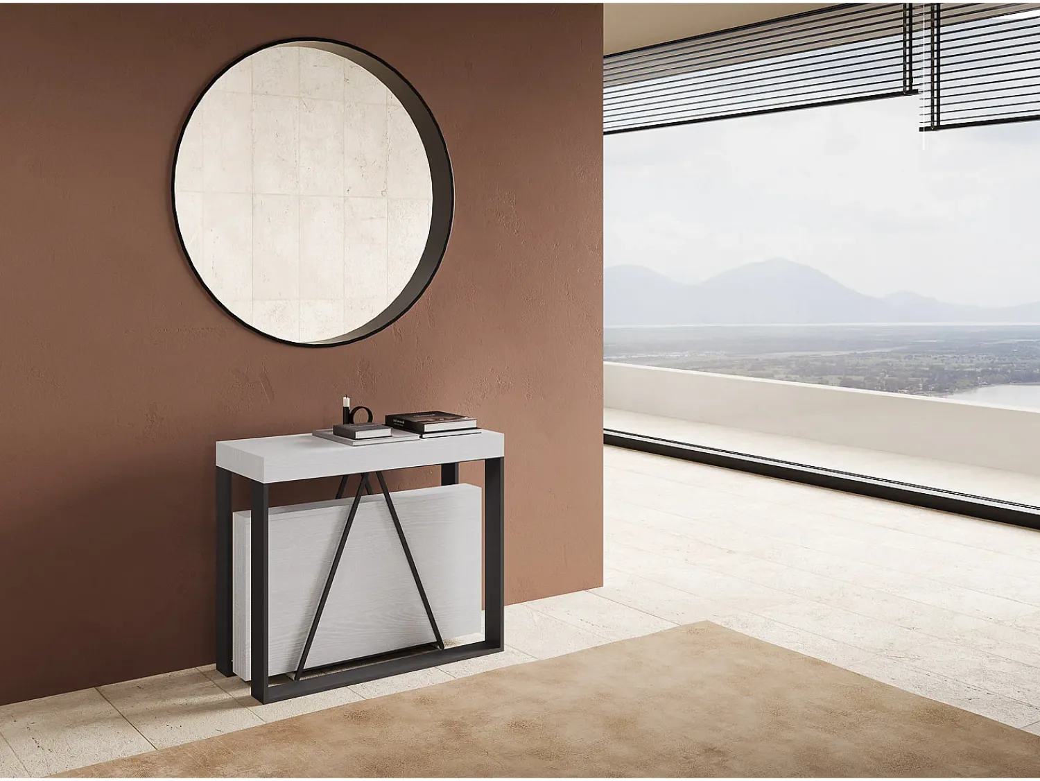 Ityhome Mesa consola extensível 90x40/196 cm Sketa Small cinza branca quadro antracite^ Consola