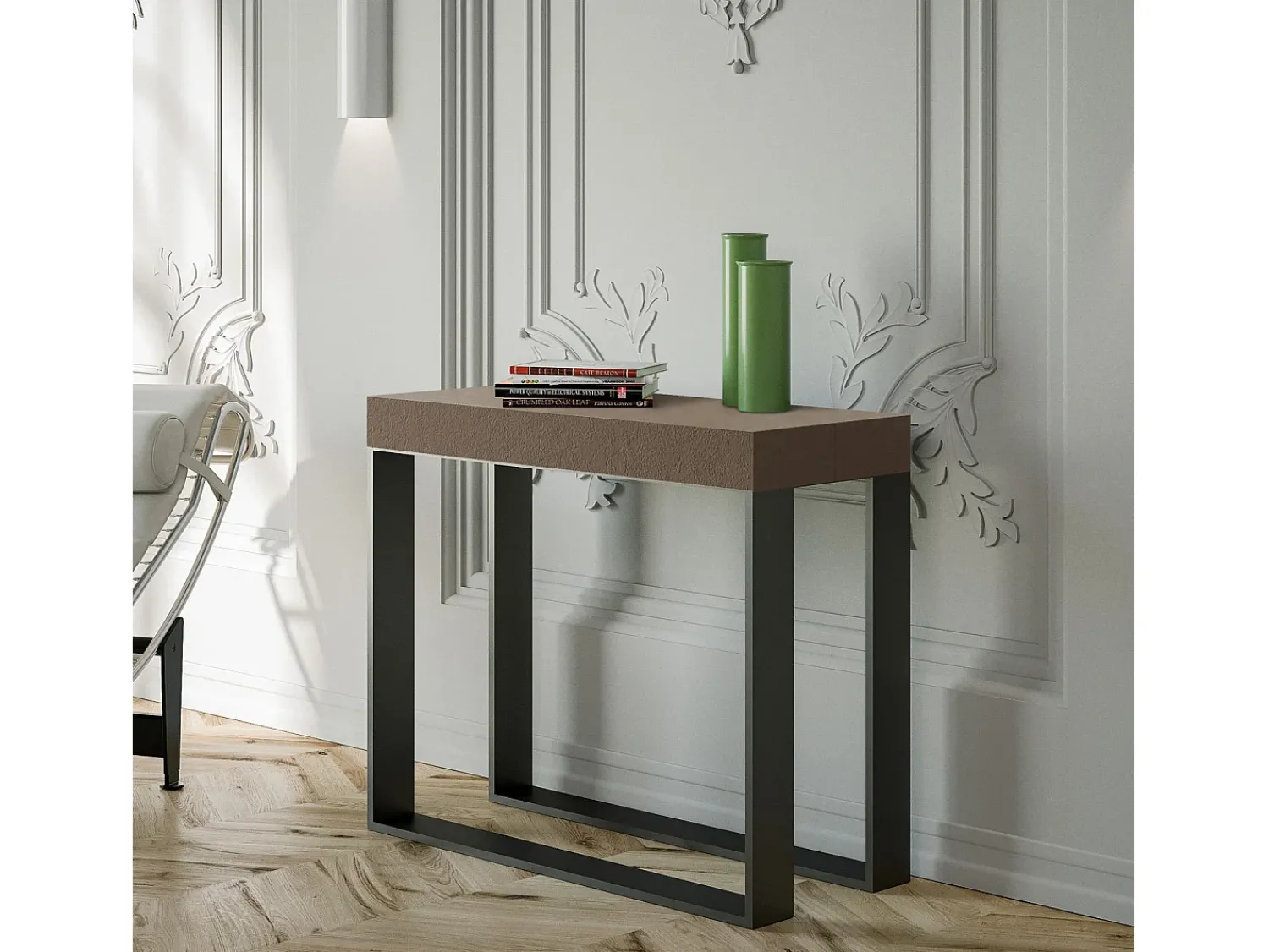 ITAMOBY Mesa consola extensível 90x40/196 cm Elettra Small Tortora quadro Antracite^ Consola