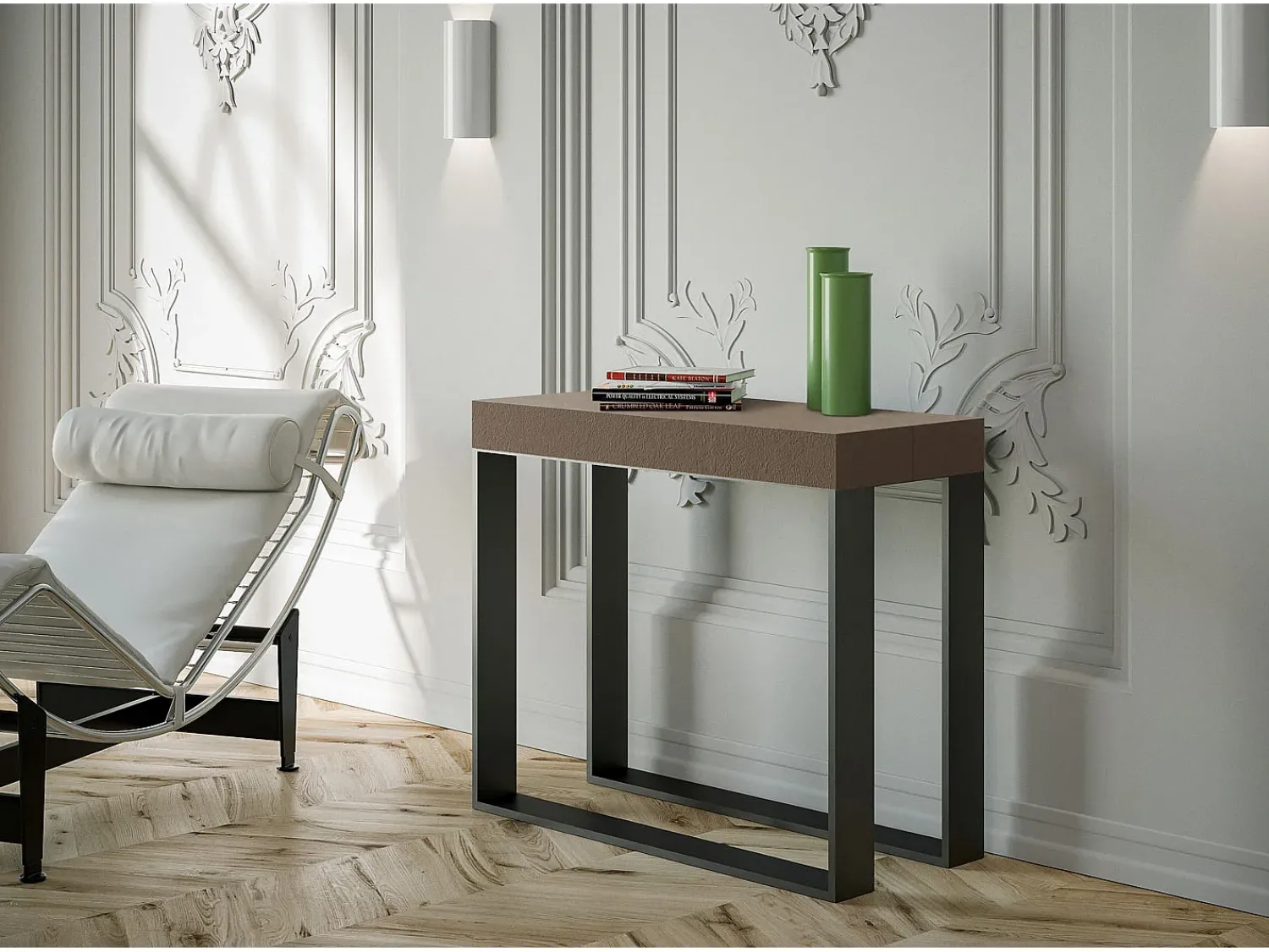 ITAMOBY Mesa consola extensível 90x40/196 cm Elettra Small Tortora quadro Antracite^ Consola