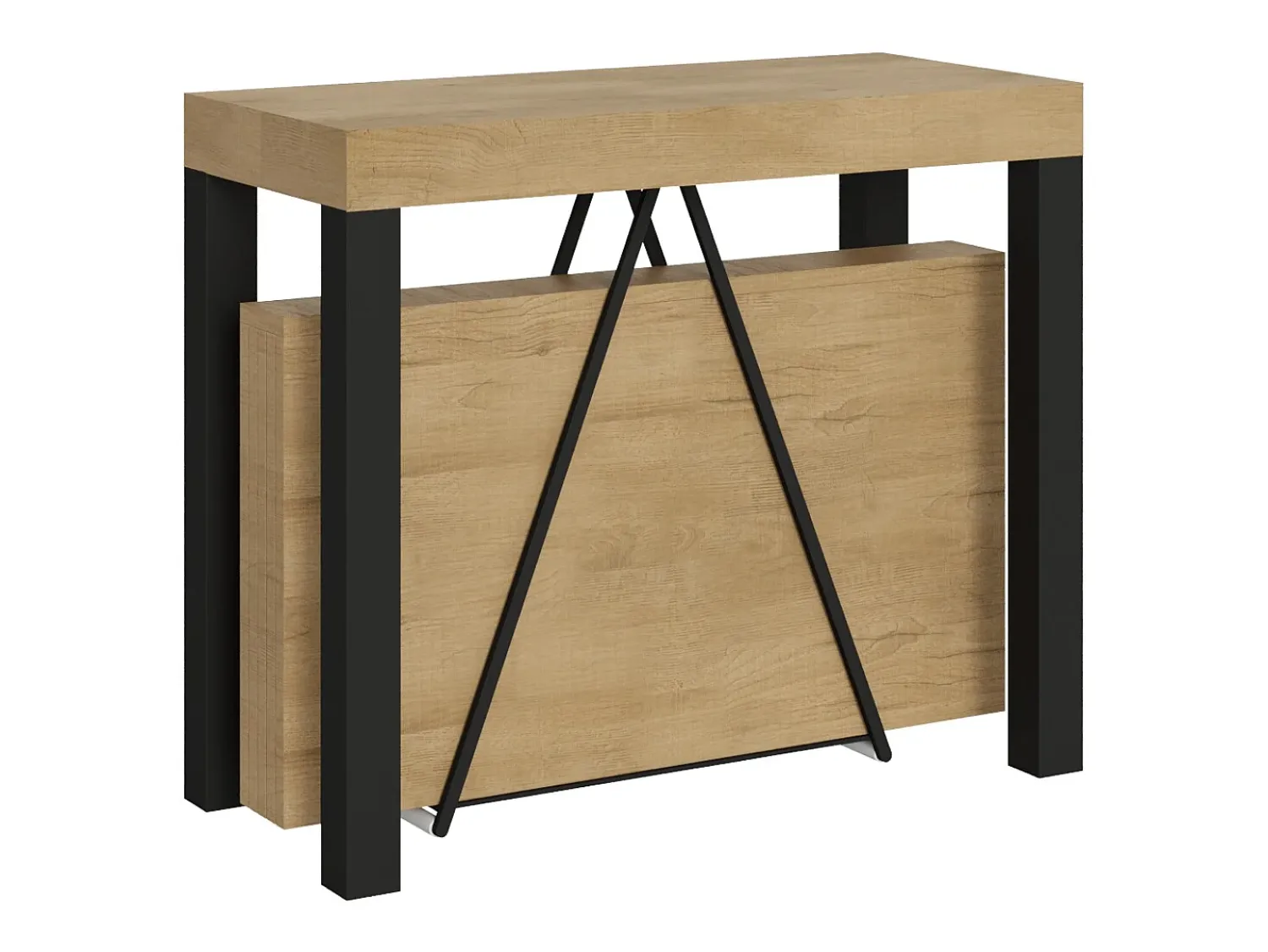 Ityhome Mesa consola extensível 90x40/300 cm Tiris carvalho natural quadro antracite^ Consola