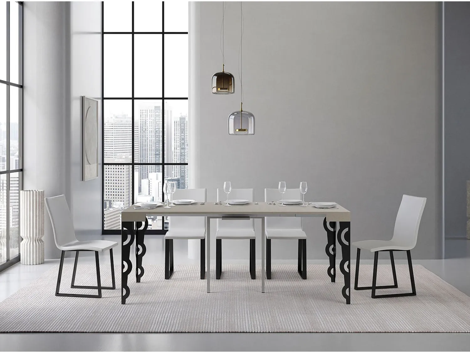 Consola*ITAMOBY Mesa consola extensível 90x40/300 cm Karamay Cachemira quadro Antracite Cinzento