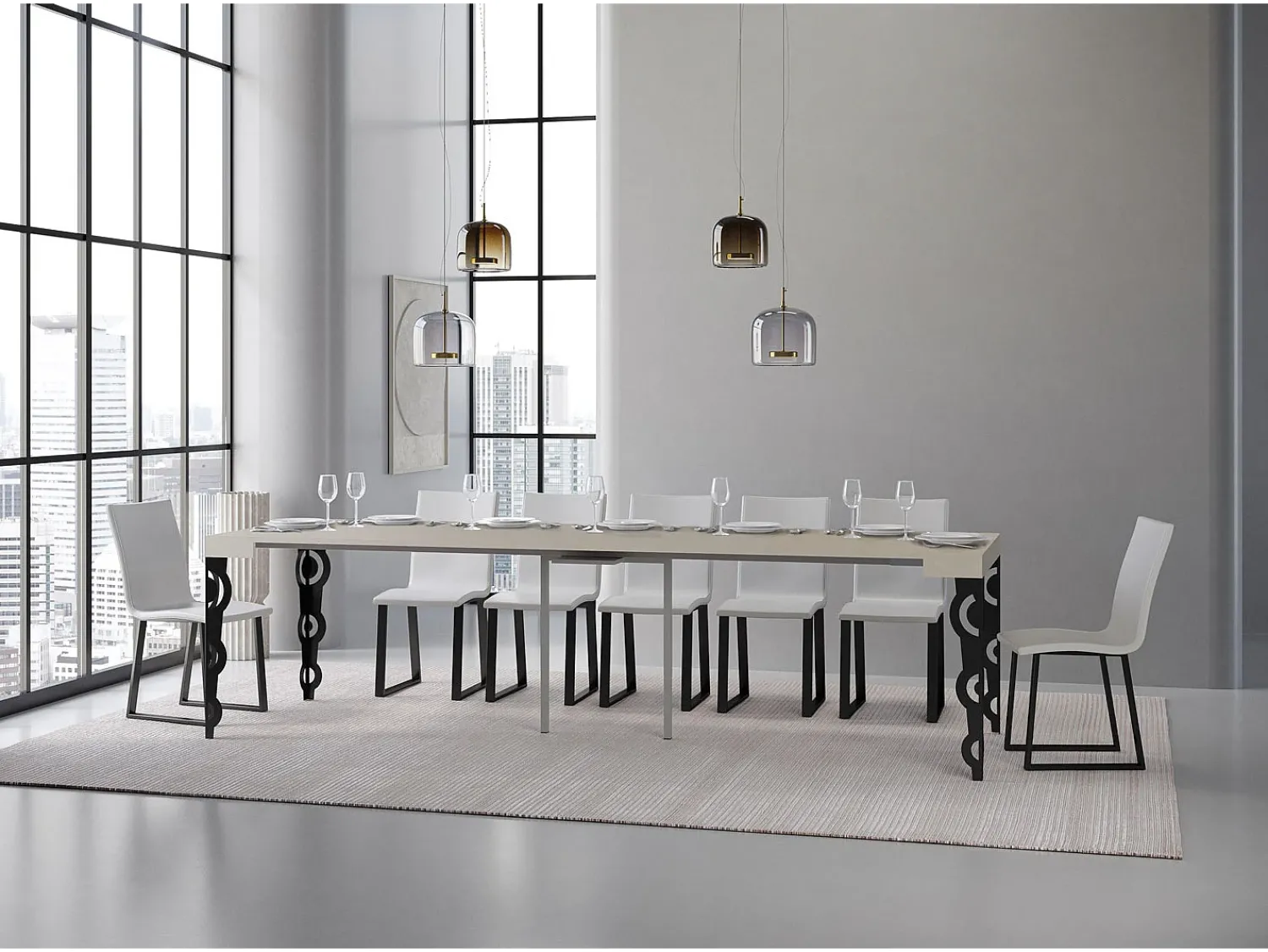 Consola*ITAMOBY Mesa consola extensível 90x40/300 cm Karamay Cachemira quadro Antracite Cinzento