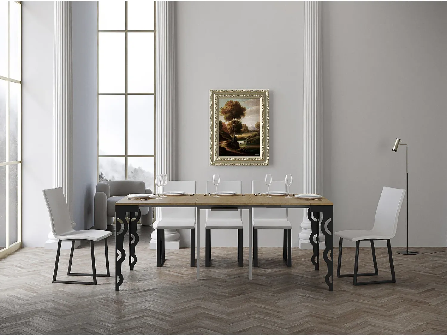 ITAMOBY Mesa consola extensível 90x40/196 cm Karamay Small Evolution Carvalho Natural quadro Antracite^ Consola