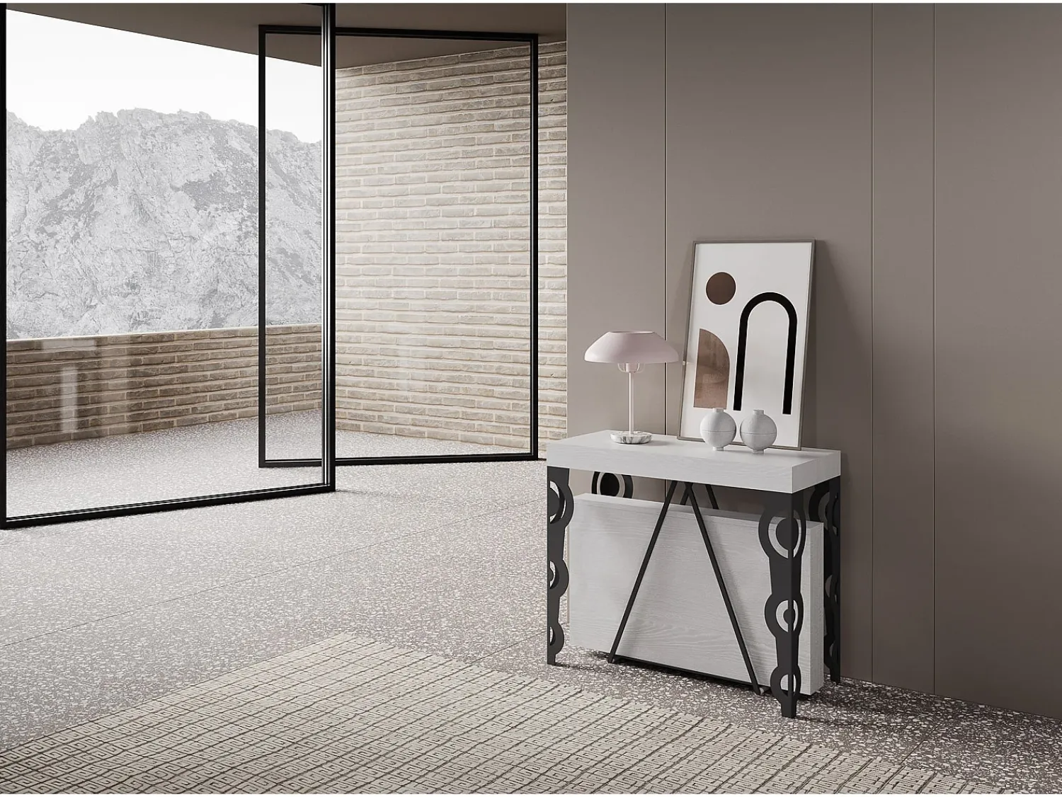 Clearance Ityhome Mesa consola extensível 90x40/196 cm Aceres Small cinza branca quadro antracite Branco