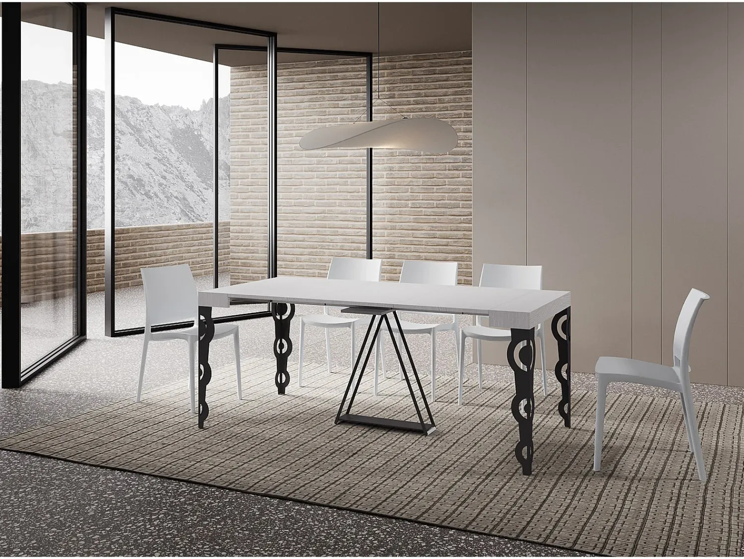 Clearance Ityhome Mesa consola extensível 90x40/196 cm Aceres Small cinza branca quadro antracite Branco