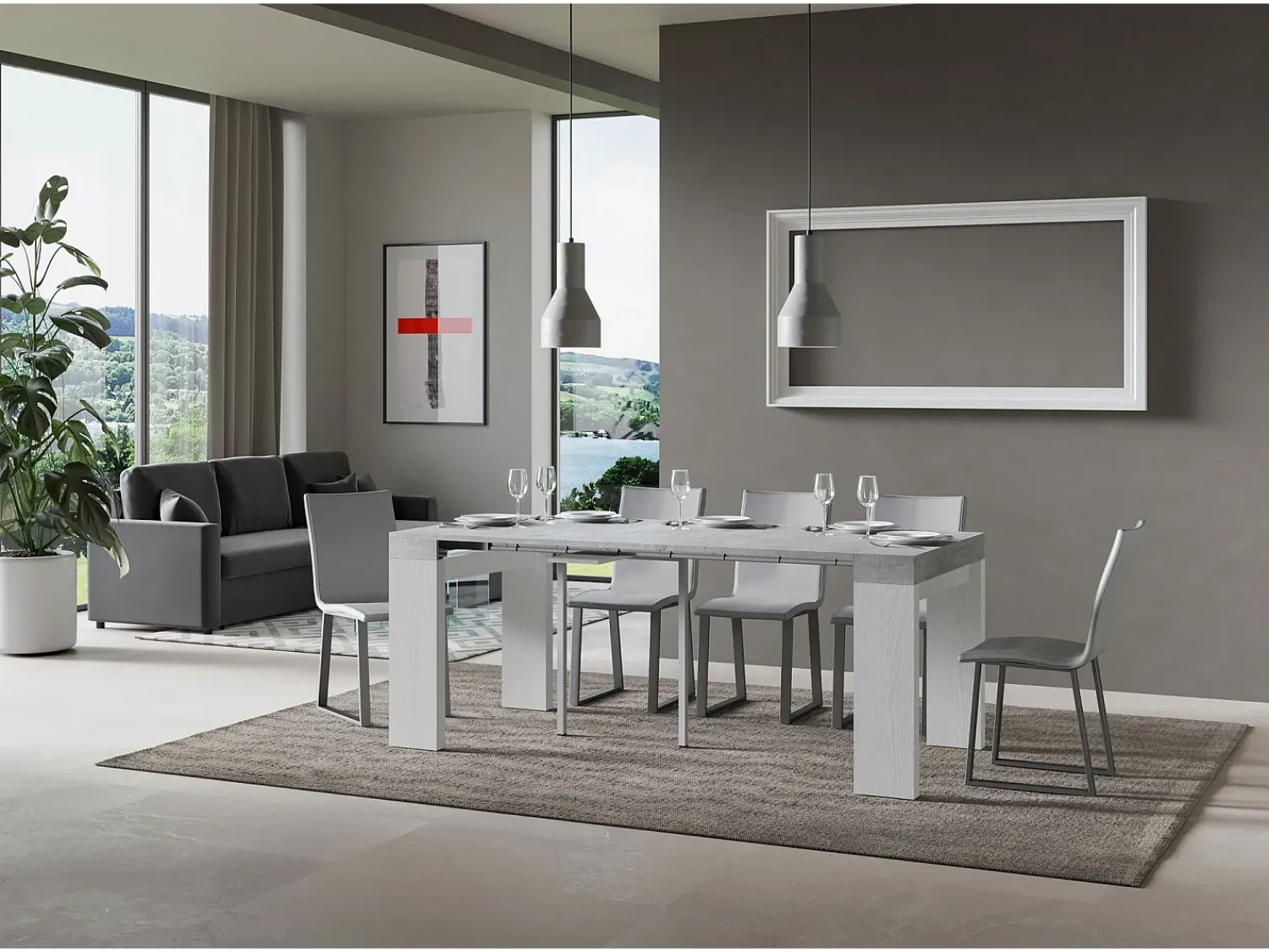 ITAMOBY Mesa consola extensível 90x40/196 cm Roxell Mix Small plano Cimento - estrutura Cinza Branca^ Consola