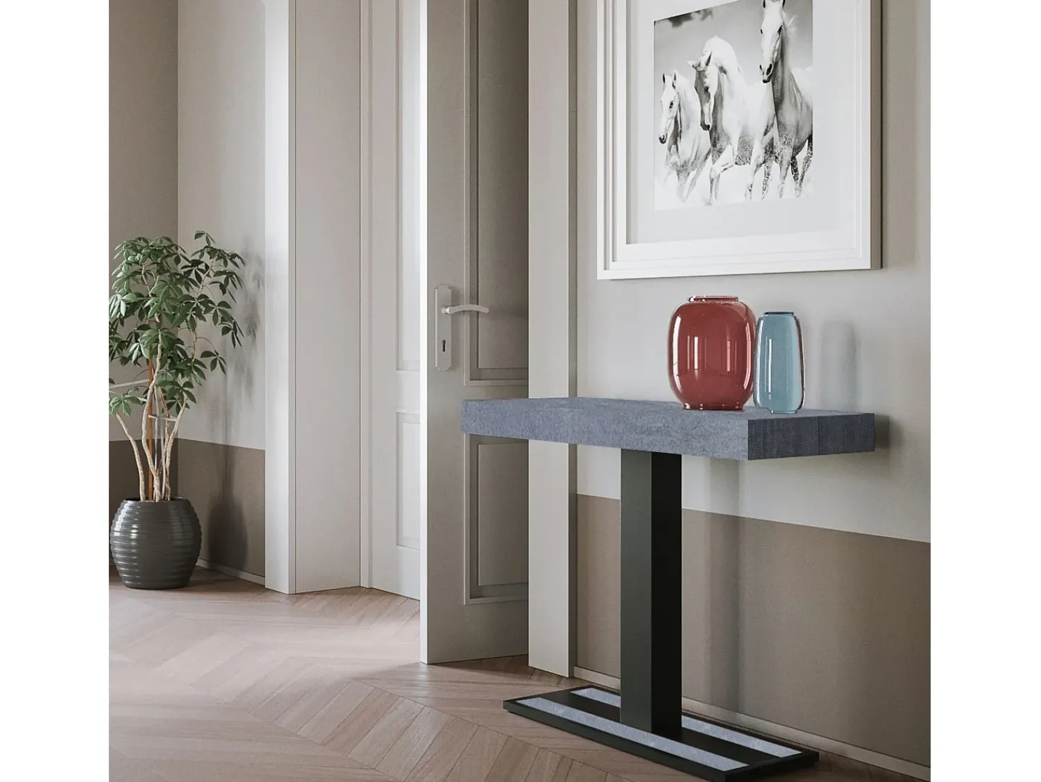 Consola*ITAMOBY Mesa consola extensível 90x40/300 cm Capital Cimento quadro Antracite Cinzento