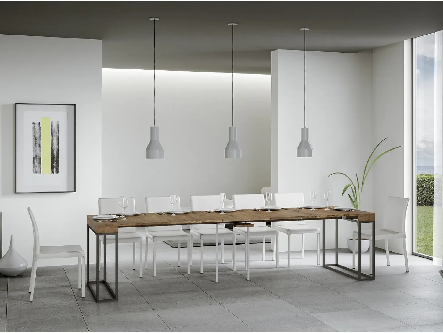 Consola|ITAMOBY Mesa consola extensível 90x40/300 cm Epoca Nogueira quadro Antracite Natural escuro