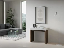 Discount ITAMOBY Mesa consola extensível 90x40/196 cm Roxell Mix Small plano Cinza Branca - estrutura Nogueira Castanho chocolate / Branco