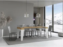 ITAMOBY Mesa consola extensível 90x40/196 cm Naxy Mix Small plano Carvalho Natural - estrutura Cinza Branca^ Consola