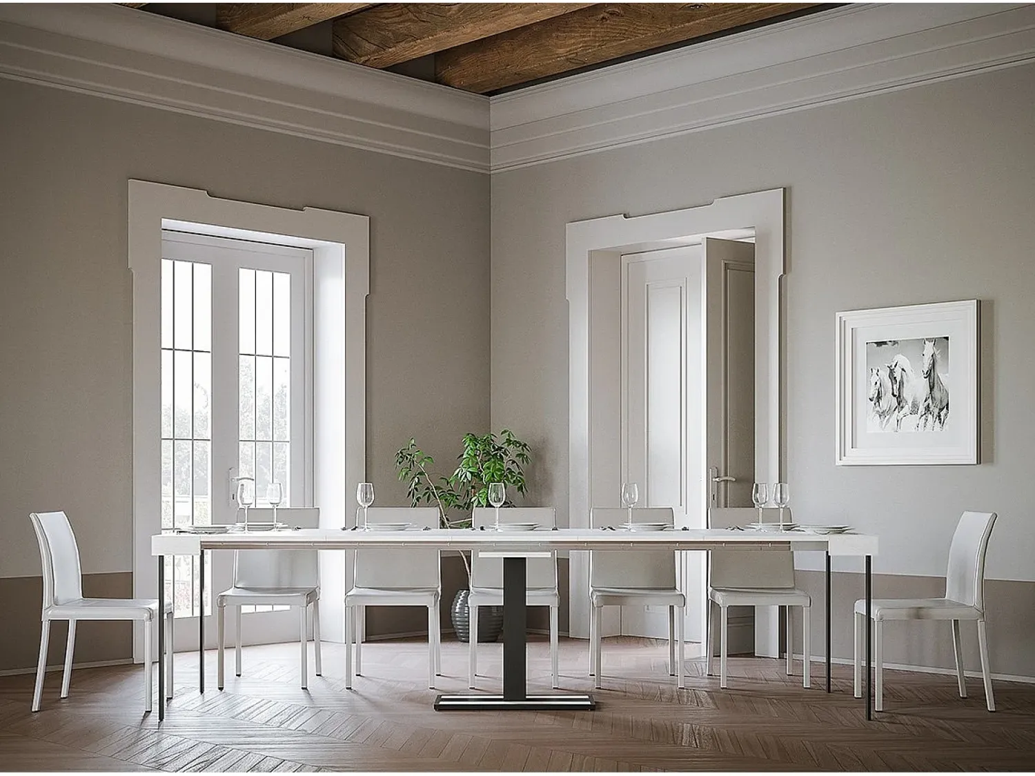Consola|ITAMOBY Mesa consola extensível 90x40/300 cm Capital Cinza Branca quadro Antracite Branco