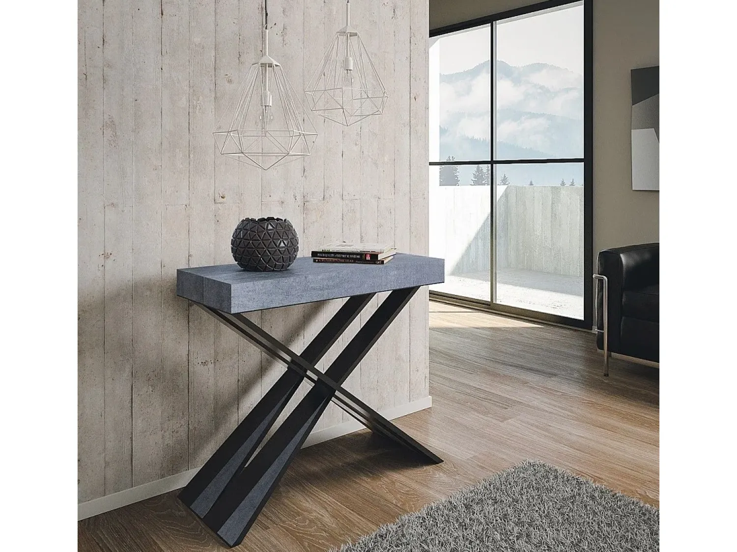 Consola|ITAMOBY Mesa consola extensível 90x40/196 cm Diago Small Cimento quadro Antracite Cinzento