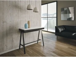 ITAMOBY Mesa consola extensível 90x40/196 cm Banco Evolution Small Cinza Branca quadro Antracite^ Consola
