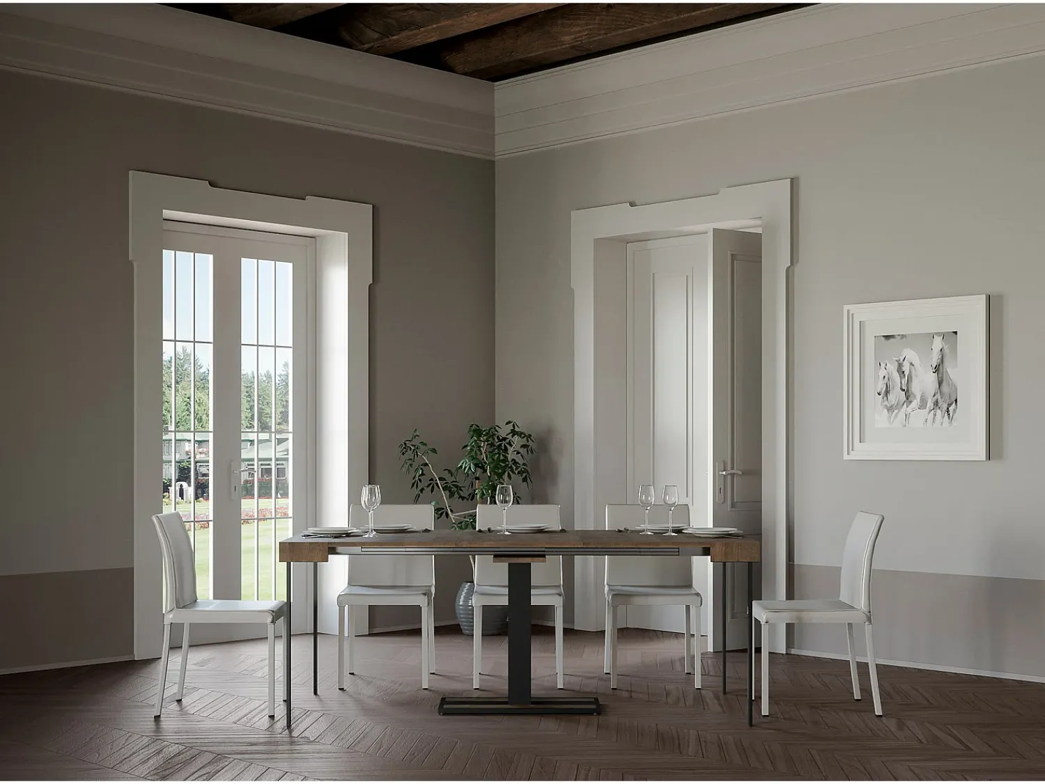 Hot ITAMOBY Mesa consola extensível 90x40/300 cm Capital Nogueira quadro Antracite Natural escuro