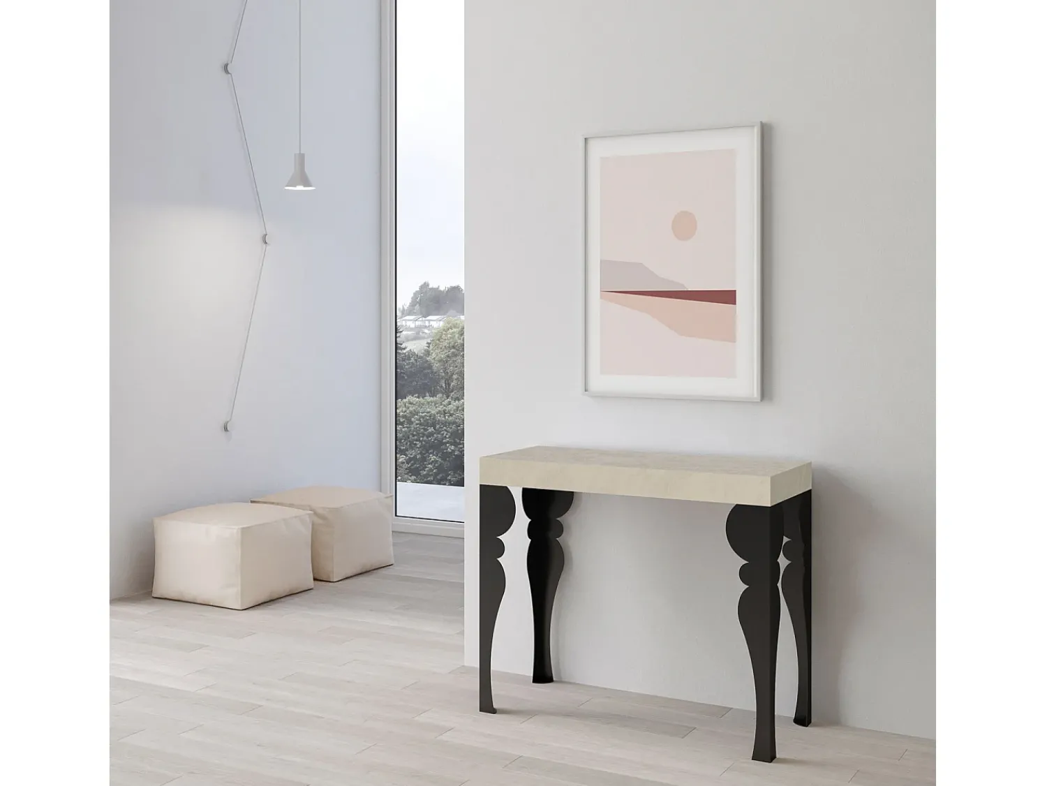 Consola*ITAMOBY Mesa consola extensível 90x40/196 cm Paxon Small Cachemira quadro Antracite Cinzento