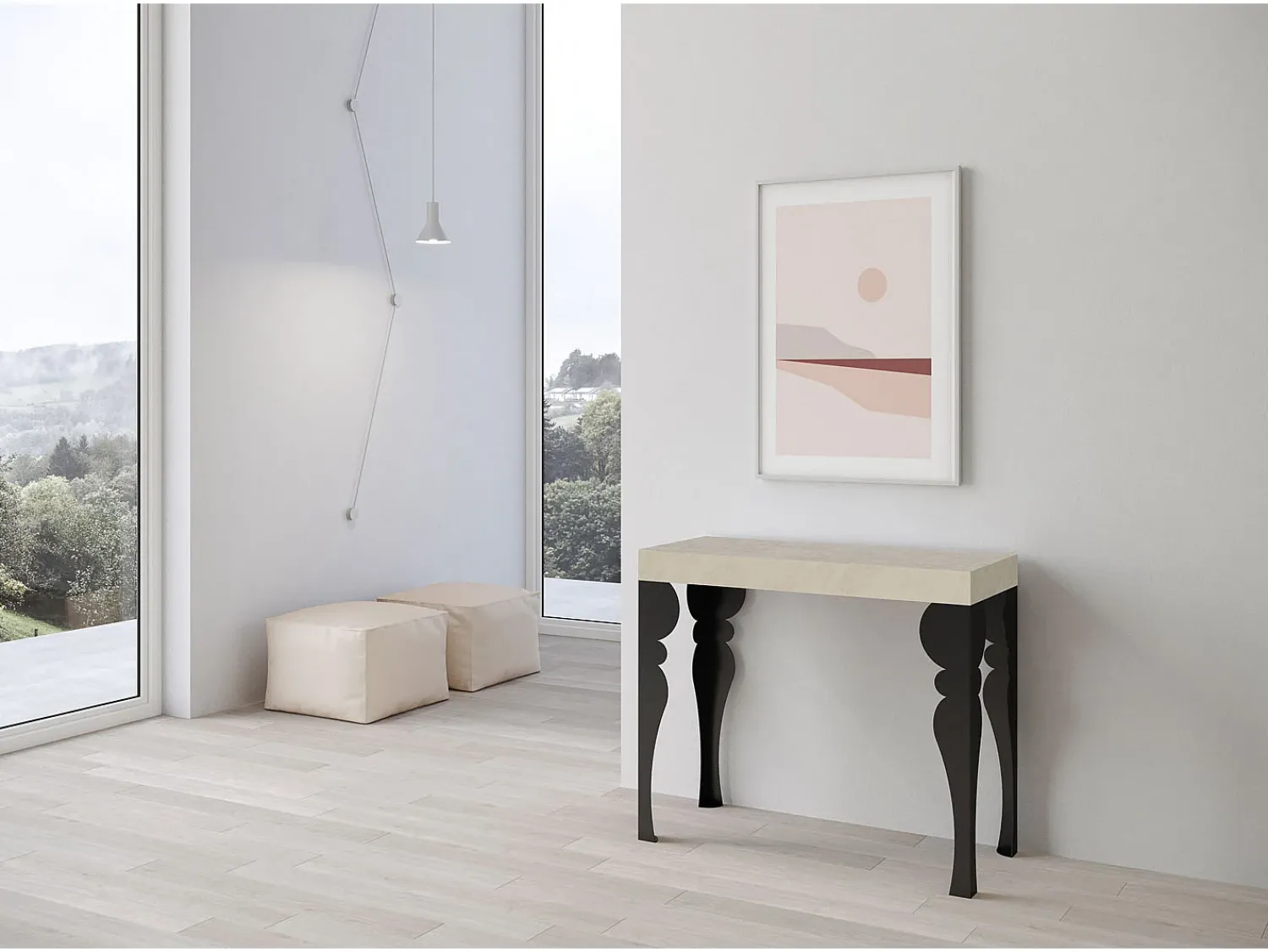 Consola*ITAMOBY Mesa consola extensível 90x40/196 cm Paxon Small Cachemira quadro Antracite Cinzento