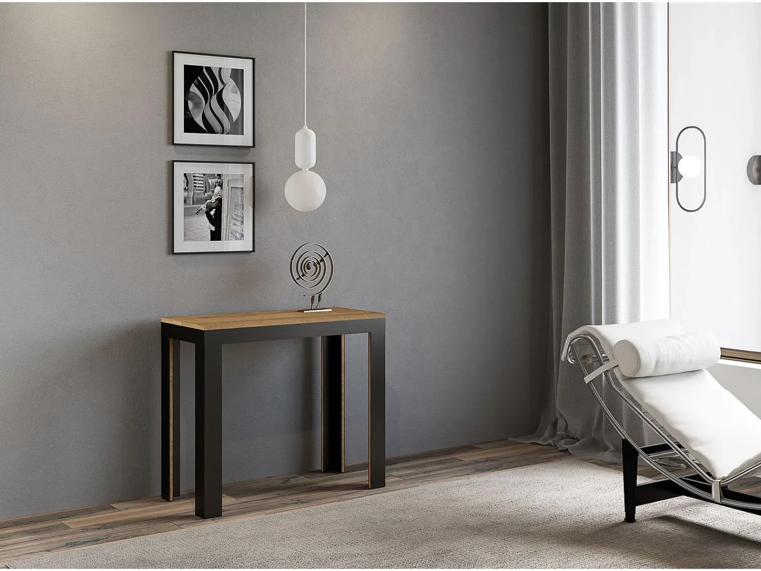 Consola*ITAMOBY Mesa consola extensível 90x40/300 cm Linea Evolution Carvalho Natural quadro Antracite Natural claro