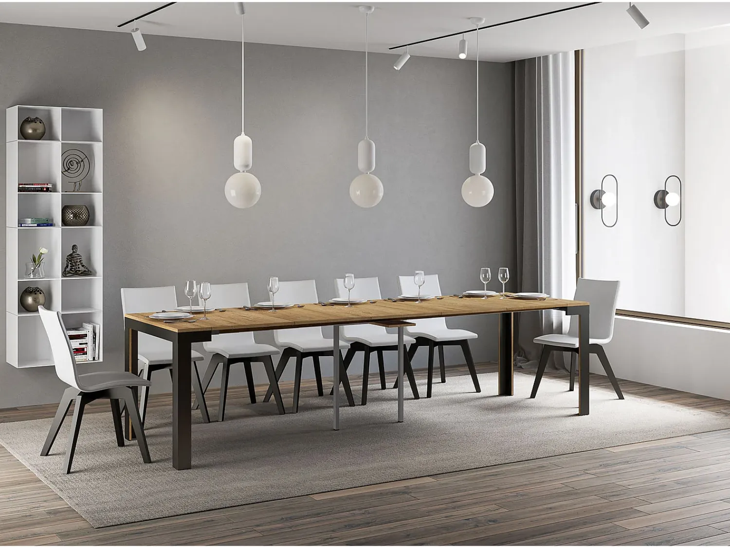 Consola*ITAMOBY Mesa consola extensível 90x40/300 cm Linea Evolution Carvalho Natural quadro Antracite Natural claro