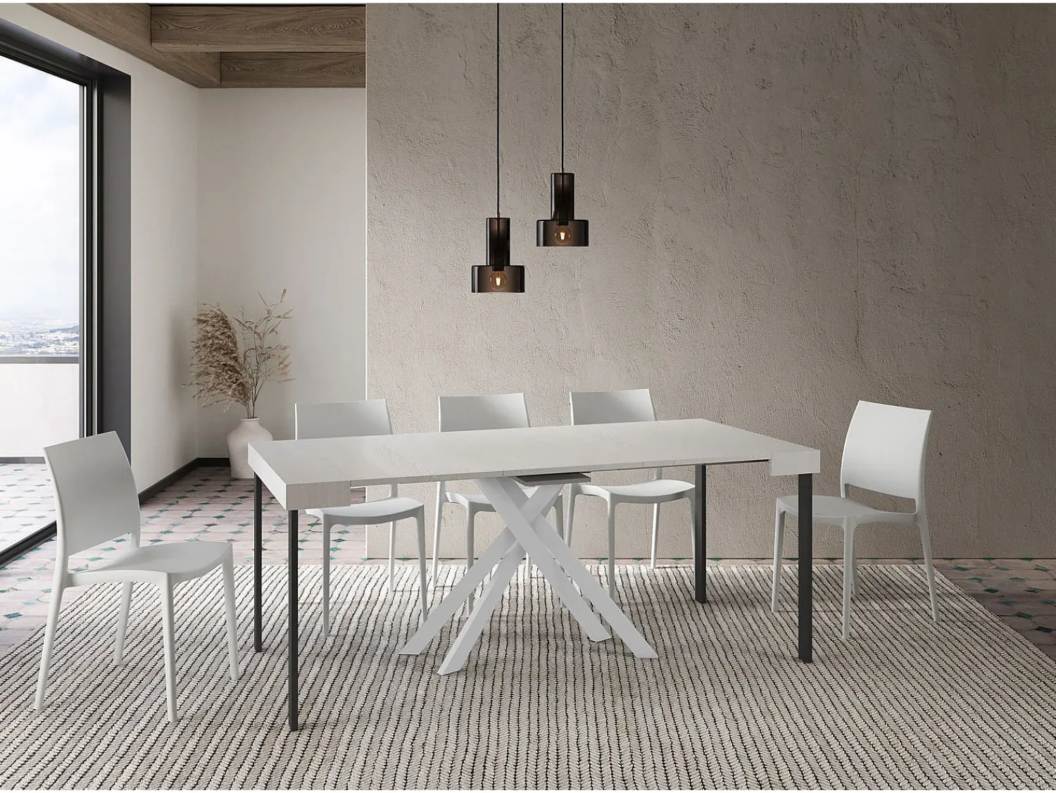 Ityhome Mesa consola extensível 90x40/196 cm Krack Small cinza branca pernas brancas Branco