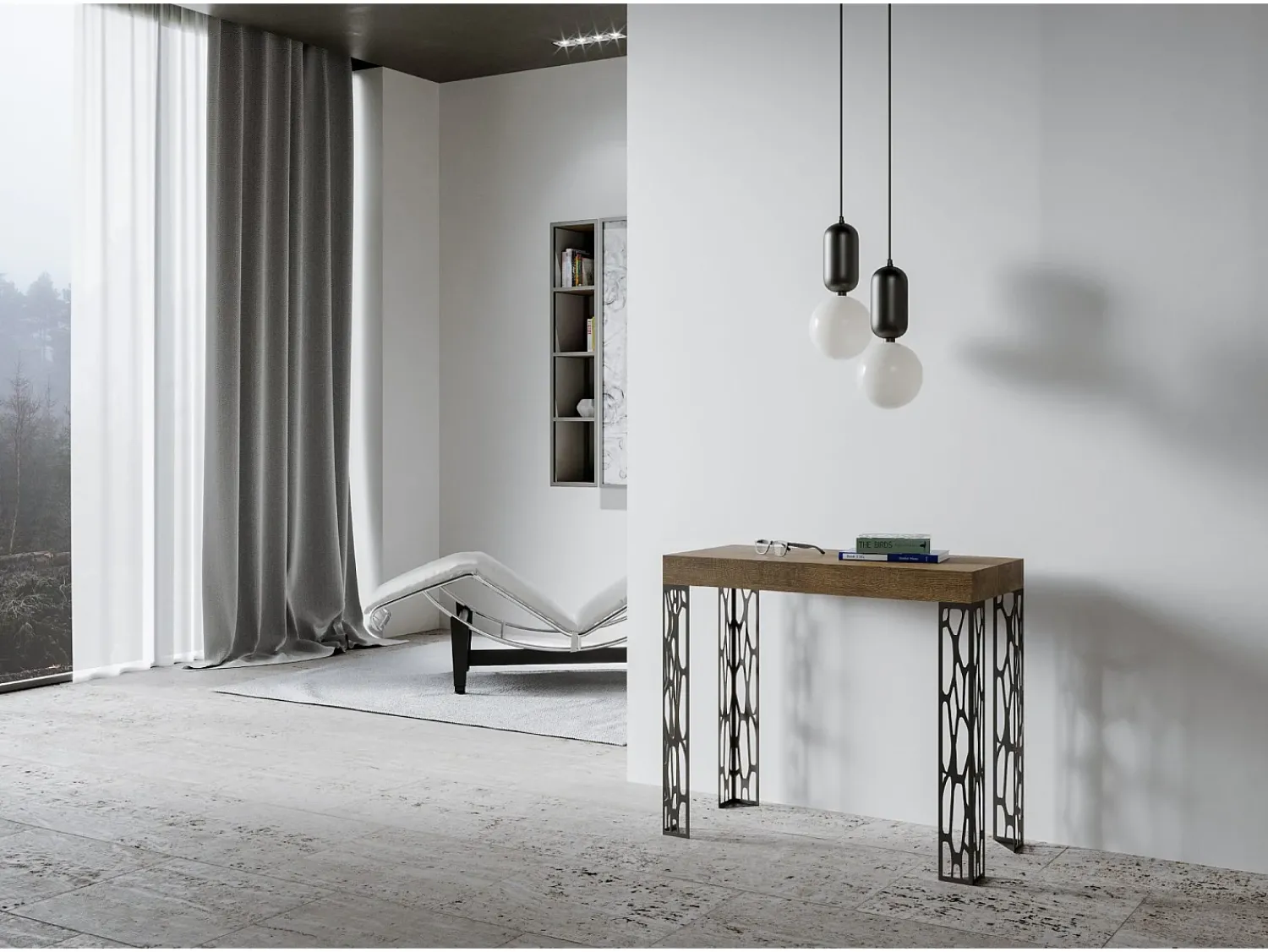 Consola|ITAMOBY Mesa consola extensível 90x40/196 cm Ghibli Small Nogueira quadro Antracite Natural escuro