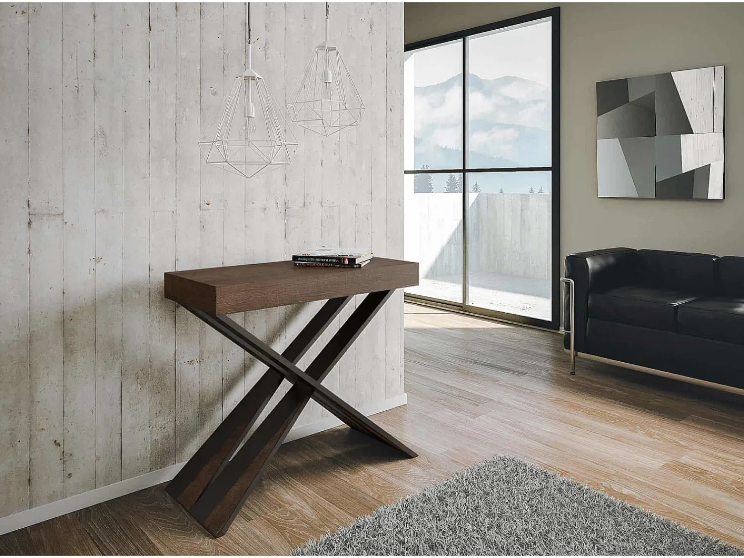 Consola|ITAMOBY Mesa consola extensível 90x40/300 cm Diago Nogueira quadro Antracite Natural escuro