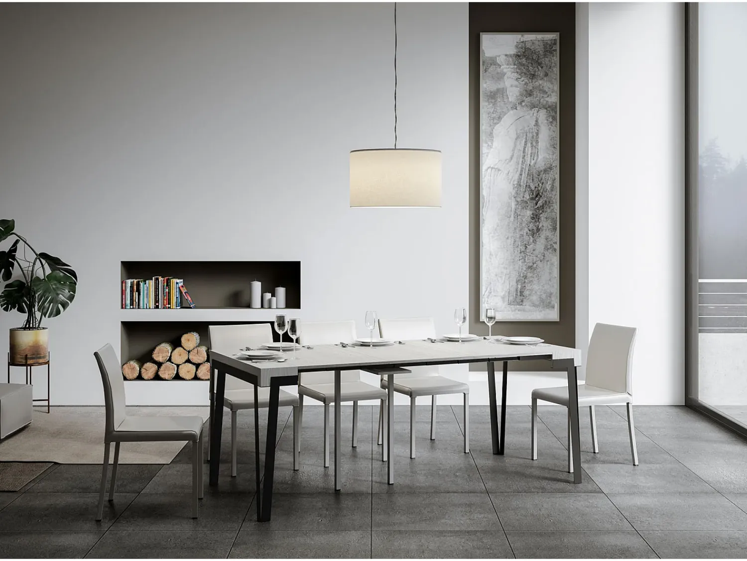 Consola|ITAMOBY Mesa consola extensível 90x40/300 cm Rio Cinza Branca quadro Antracite Cinza antracite / Branco