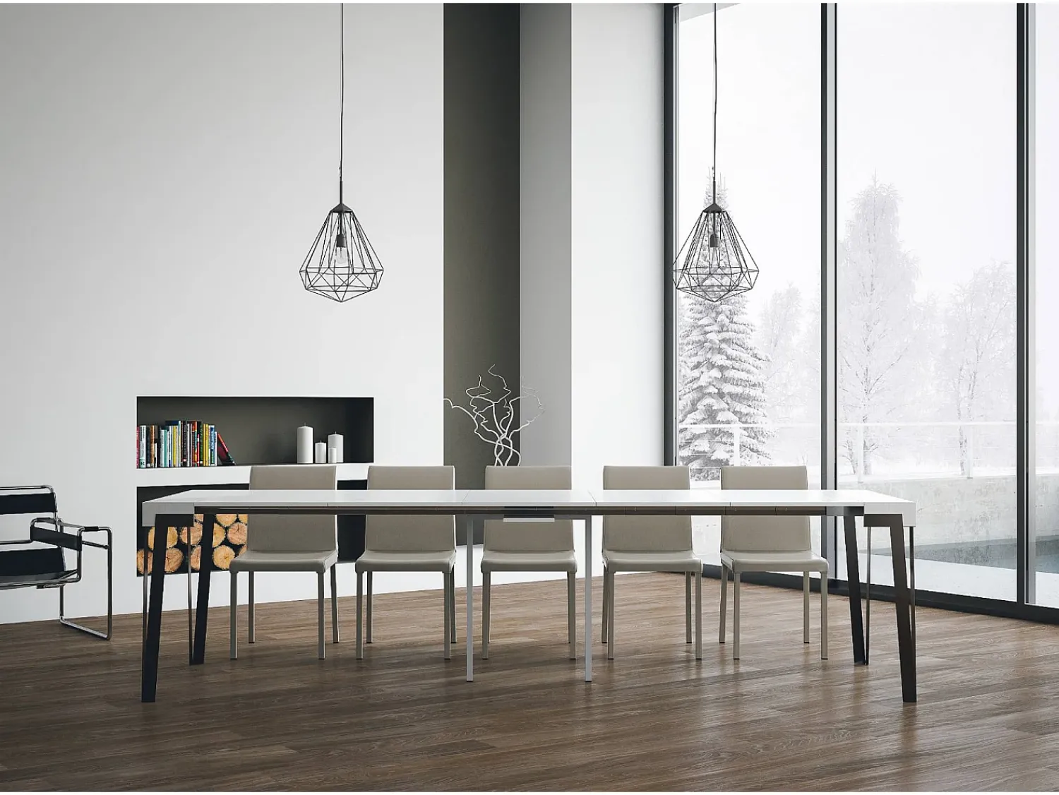 Consola|ITAMOBY Mesa consola extensível 90x40/300 cm Rio Cinza Branca quadro Antracite Cinza antracite / Branco