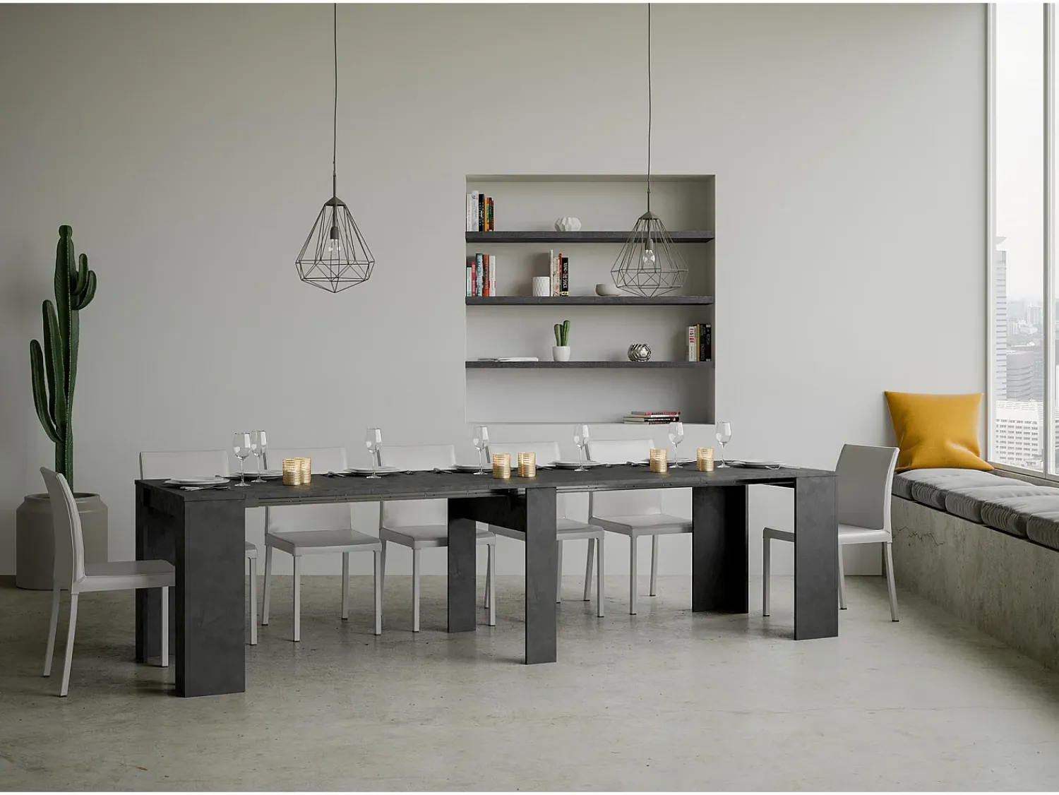 Consola*ITAMOBY Mesa consola extensível 90x48/308 cm Basic Antracite Espatulado Cinzento