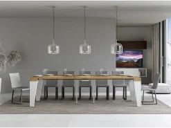 Consola*ITAMOBY Mesa consola extensível 90x40/300 cm Naxy Mix plano Carvalho Natural - estrutura Cinza Branca Natural claro / Branco