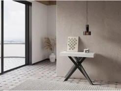 Consola|Ityhome Mesa consola extensível 90x40/196 cm Krack Small cinza branca pernas antracite Branco