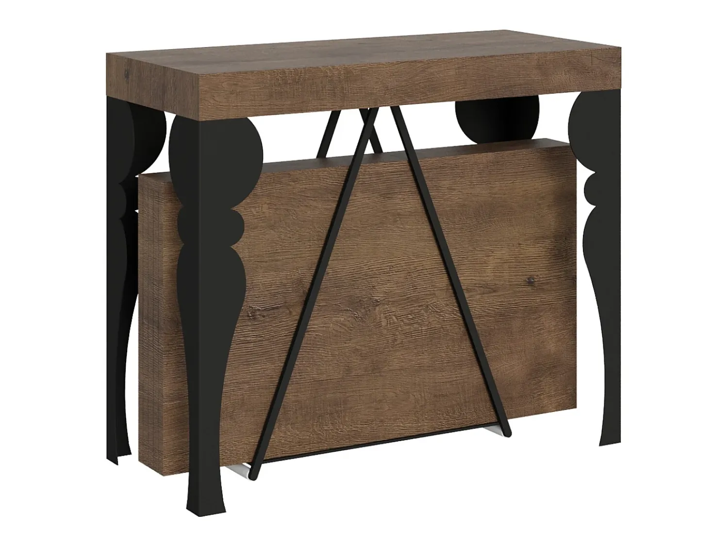 Ityhome Mesa consola extensível 90x40/300 cm Riza nogueira quadro antracite^ Consola