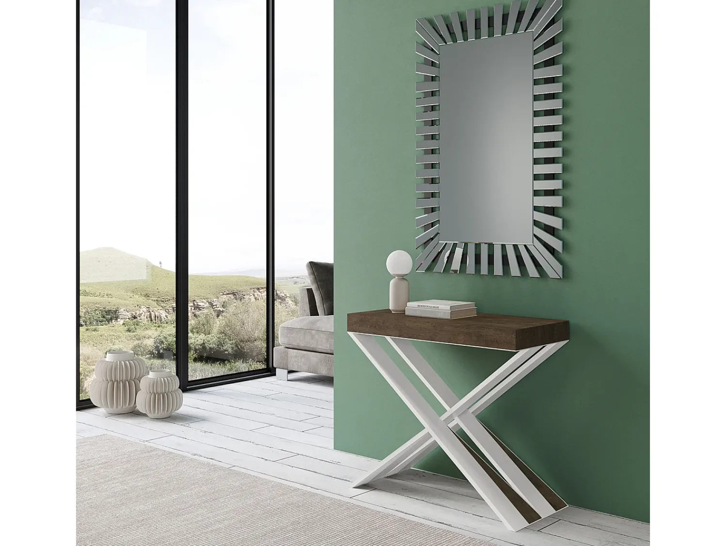 Outlet ITAMOBY Mesa consola extensível 90x40/300 cm Diago Nogueira quadro Branco Natural escuro