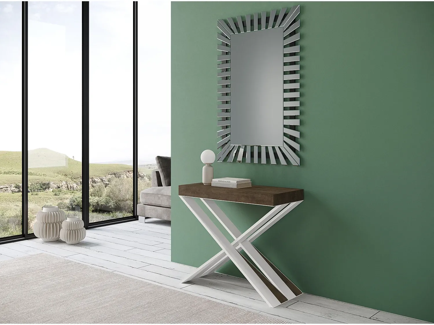 Outlet ITAMOBY Mesa consola extensível 90x40/300 cm Diago Nogueira quadro Branco Natural escuro